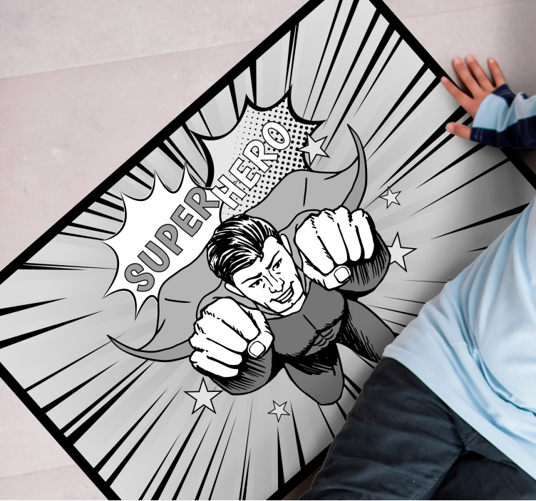 Tapis vinyle enfant super-héro design noir et blanc - TenStickers