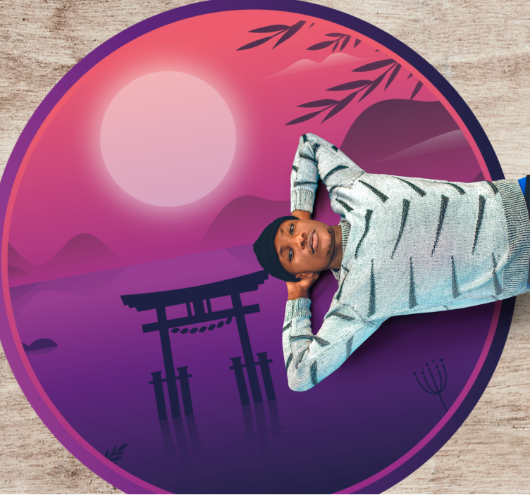 Tapis vinyle rond scène de coucher de soleil sereine - TenStickers