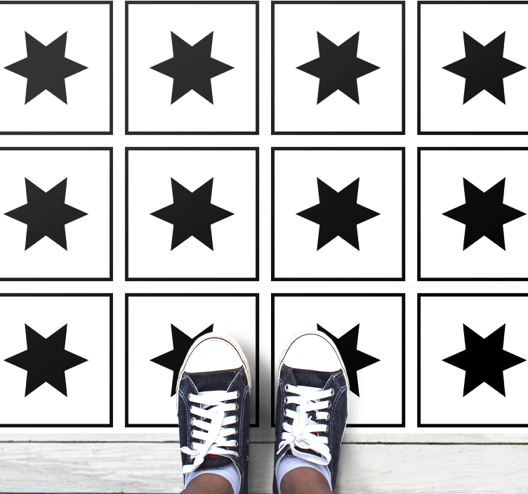 Tapis vinyle étoile motif noir et blanc - TenStickers