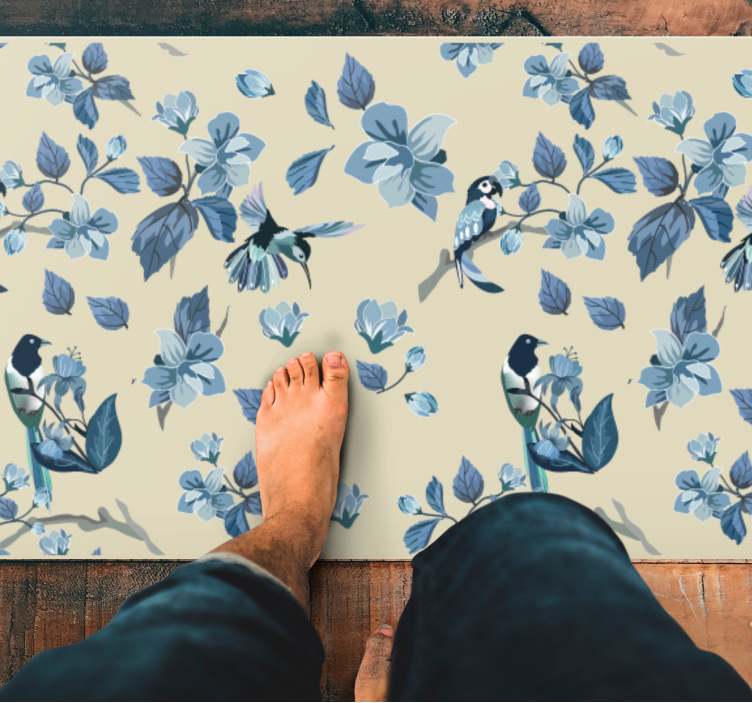 Tapis vinyle fleurs et plantes accents floraux bleus - TenStickers