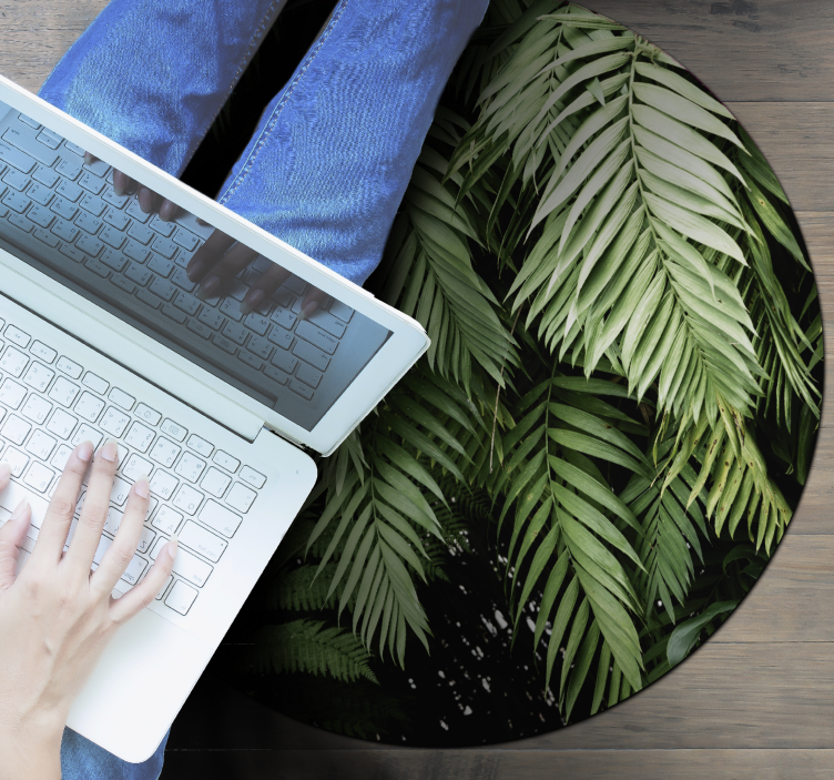 Tapis vinyle fleurs et plantes cercle de feuillage tropical - TenStickers