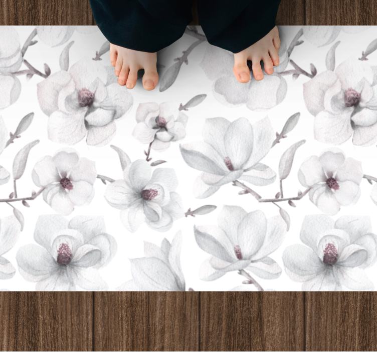Tapis vinyle fleurs et plantes concept gris doux - TenStickers