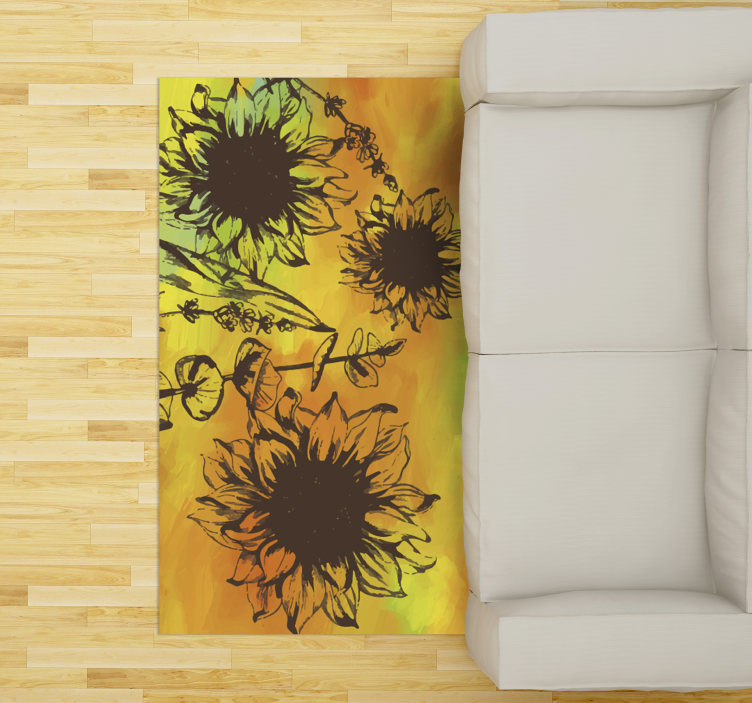 Tapis vinyle fleurs et plantes croquis de tournesol - TenStickers