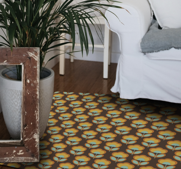 Tapis vinyle fleurs et plantes design marron vintage - TenStickers