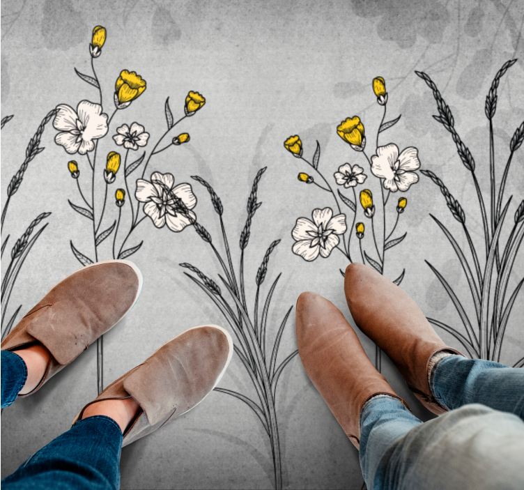 Tapis vinyle fleurs et plantes détail de croquis floral - TenStickers