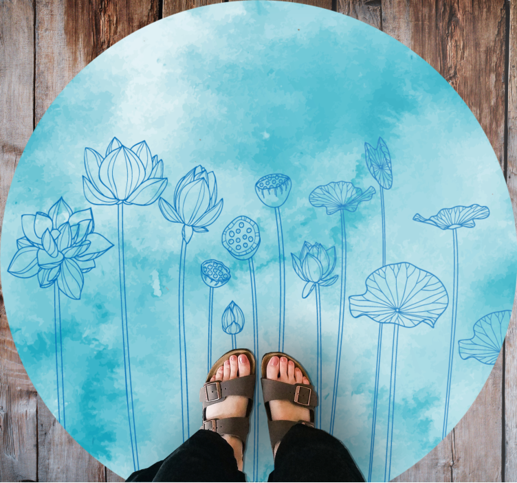 Tapis vinyle fleurs et plantes éclaboussures de lotus bleu - TenStickers