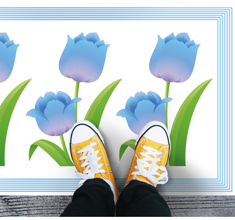 Tapis vinyle fleurs et plantes exposition de tulipes bleues - TenStickers