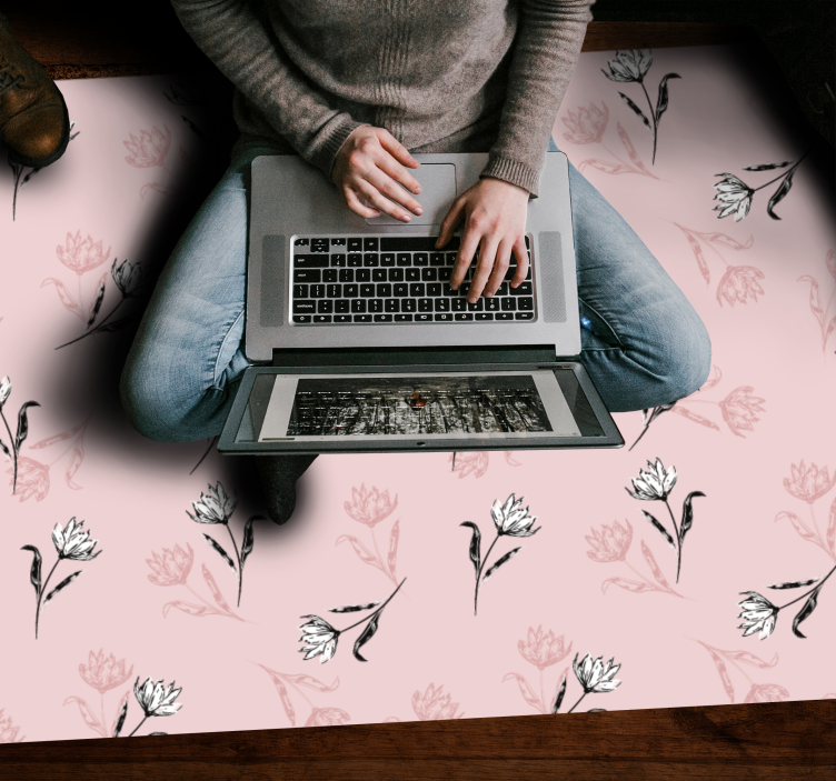 Tapis vinyle fleurs et plantes fond rose floral - TenStickers