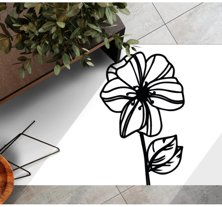 Tapis vinyle fleurs et plantes design noir et blanc élégant - TenStickers