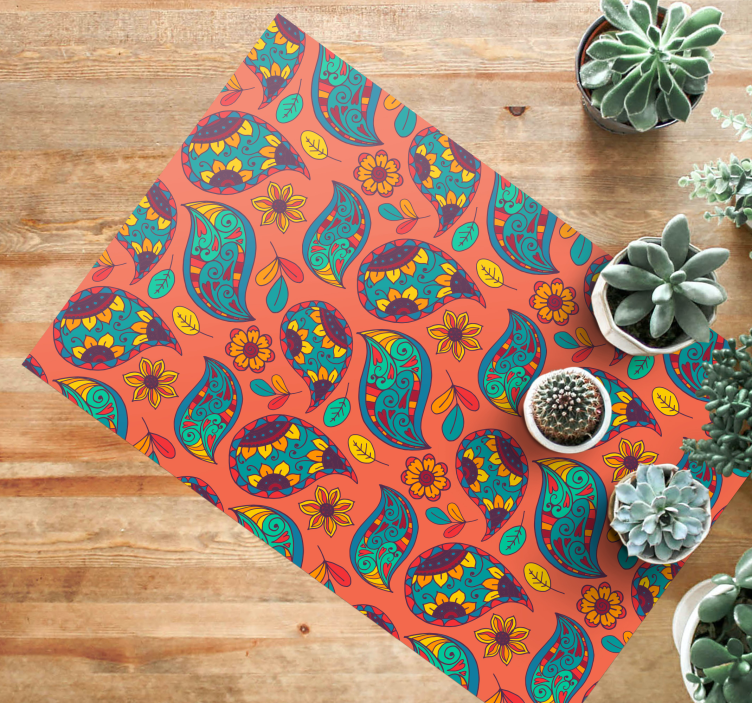 Tapis vinyle fleurs et plantes motif cachemire floral - TenStickers