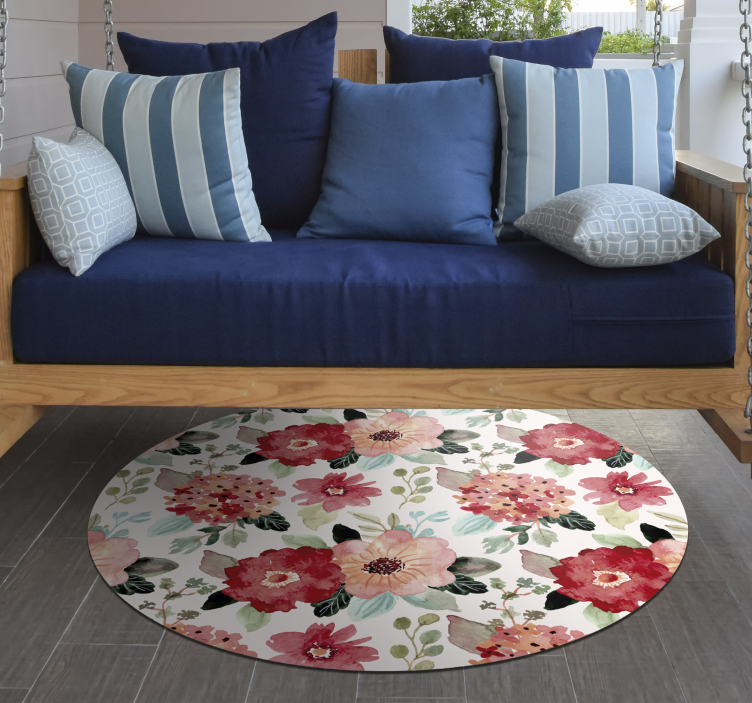 Tapis vinyle fleurs et plantes motif de cercle floral - TenStickers