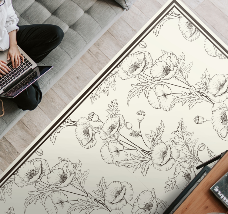 Tapis vinyle salon motif de contour floral - TenStickers