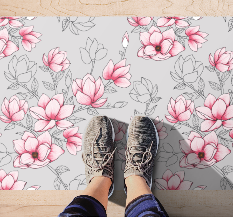 Tapis vinyle fleurs et plantes motif de fleur rose - TenStickers