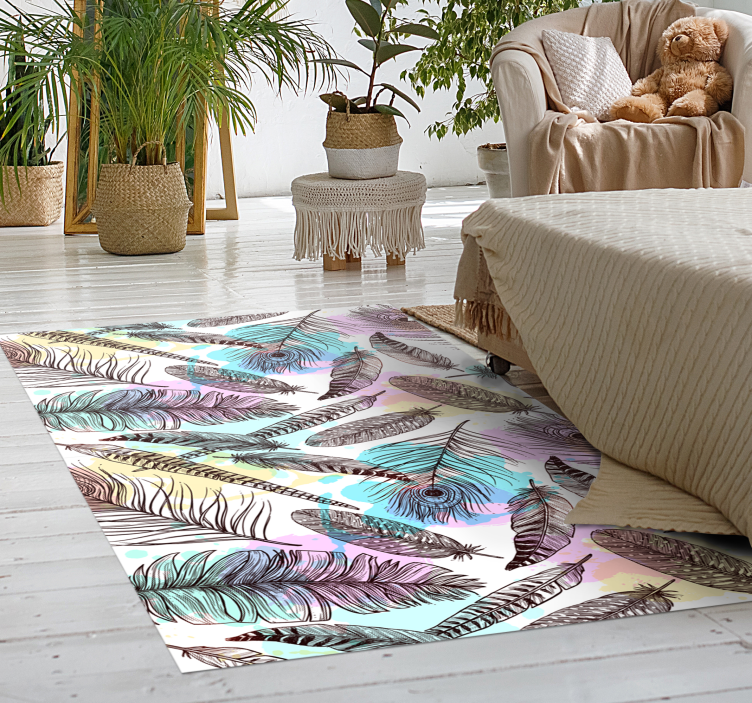 Tapis vinyle fleurs et plantes motif de plumes - TenStickers