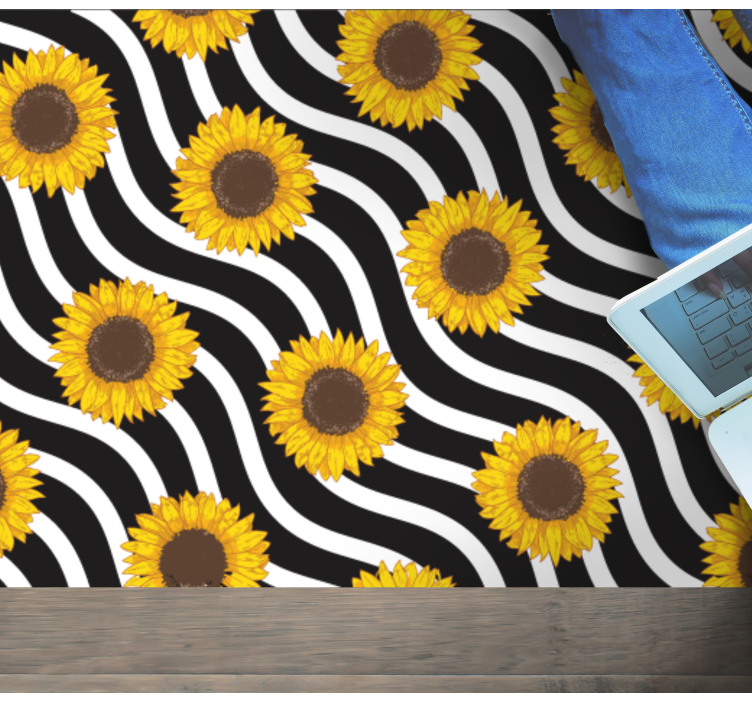Tapis vinyle fleurs et plantes motif de vague de tournesol - TenStickers