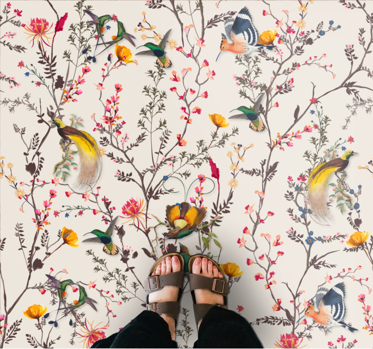 Tapis vinyle fleurs et plantes motif d'oiseau botanique - TenStickers