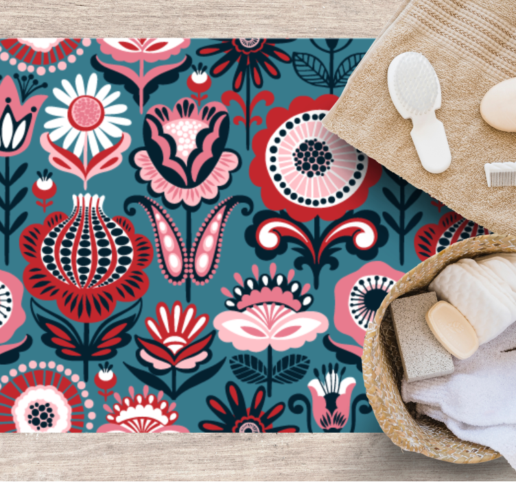 Tapis vinyle fleurs et plantes motif ethnique scandinave - TenStickers