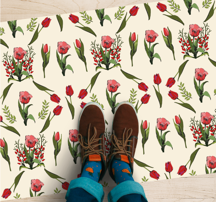 Tapis vinyle fleurs et plantes motif fleuri - TenStickers