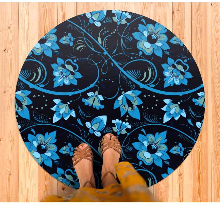 Tapis vinyle fleurs et plantes motif fleuri bleu - TenStickers