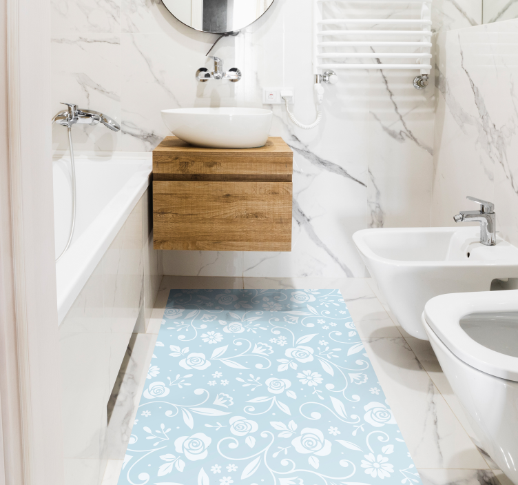 Tapis vinyle fleurs et plantes motif floral bleu - TenStickers