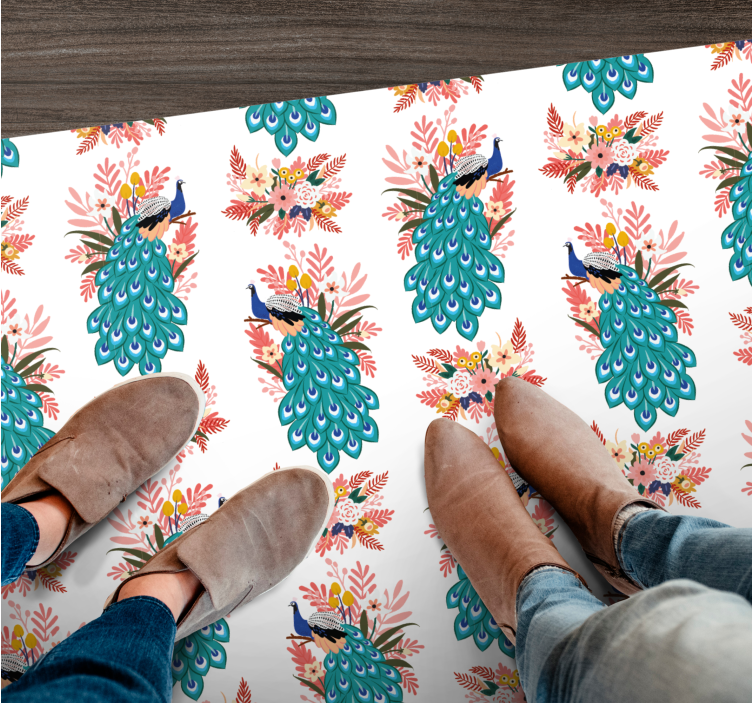 Tapis vinyle fleurs et plantes motif floral de paon - TenStickers