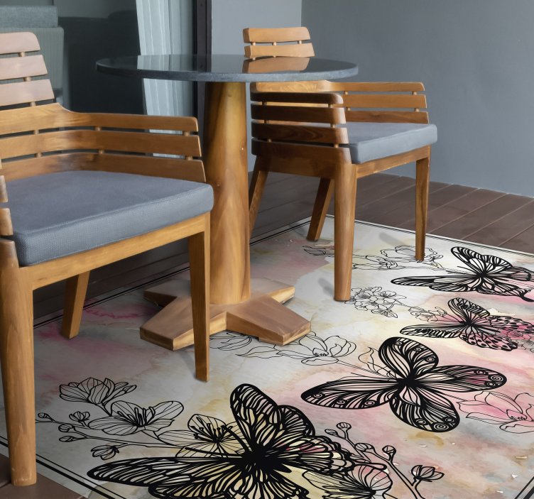 Tapis vinyle fleurs et plantes motif floral papillon - TenStickers