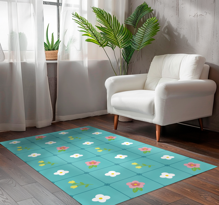 Tapis vinyle fleurs et plantes motif floral pastel - TenStickers