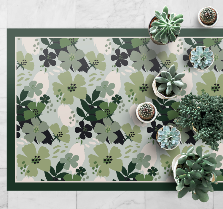 Tapis vinyle fleurs et plantes motif floral vert - TenStickers