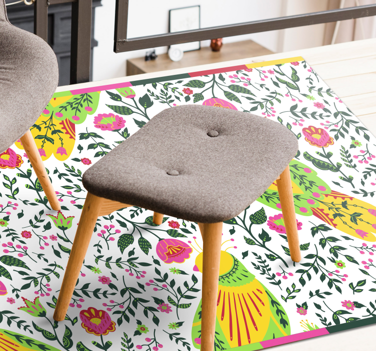 Tapis vinyle fleurs et plantes motif perroquet floral - TenStickers