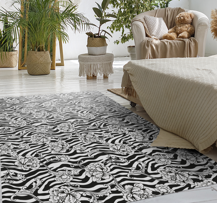 Tapis vinyle animal motif zèbre floral - TenStickers