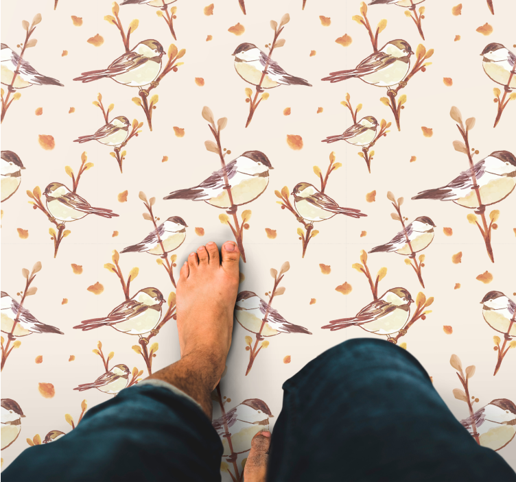 Tapis vinyle fleurs et plantes motifs d'oiseaux enchanteurs - TenStickers