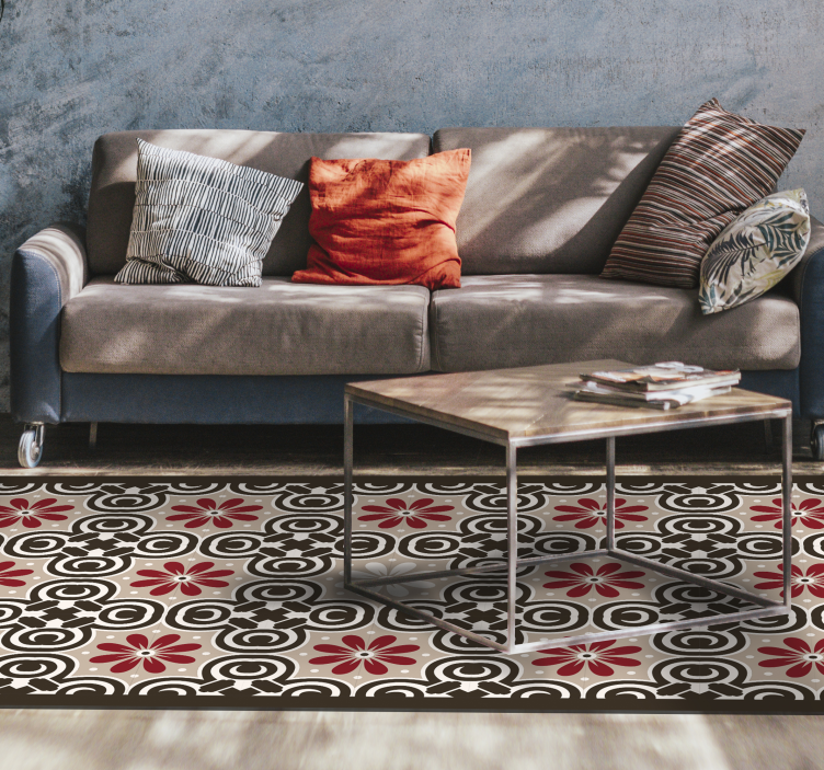 Tapis vinyle carreaux de ciment motifs floraux circulaires - TenStickers