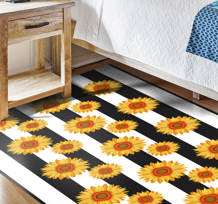 Tapis vinyle fleurs et plantes rayures de tournesol - TenStickers