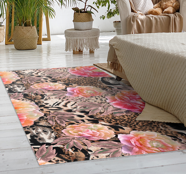 Tapis vinyle fleurs et plantes roses peintes colorées - TenStickers