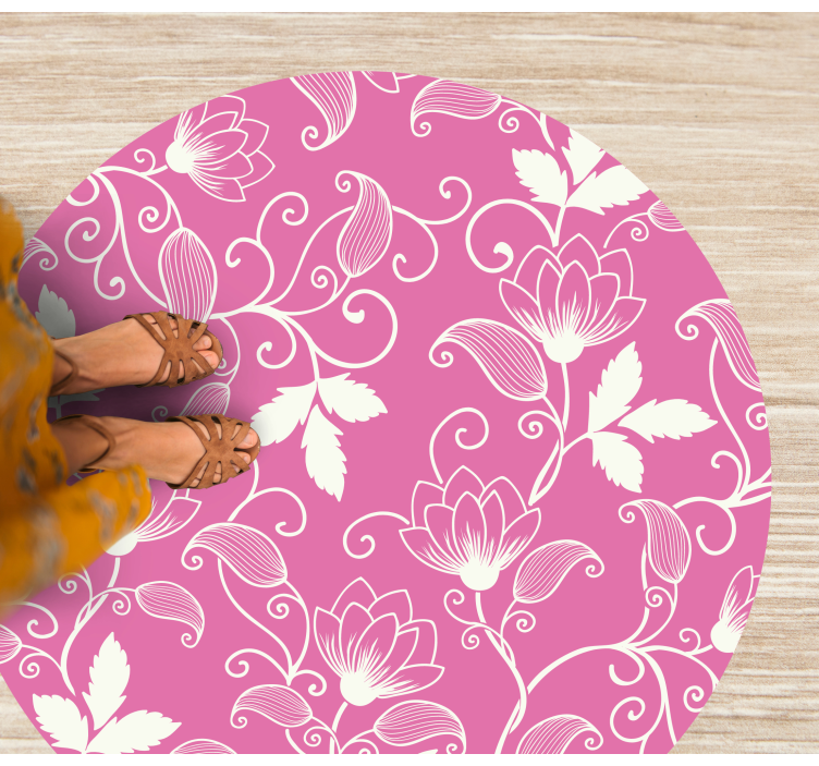 Tapis vinyle fleurs et plantes tourbillons floraux roses - TenStickers