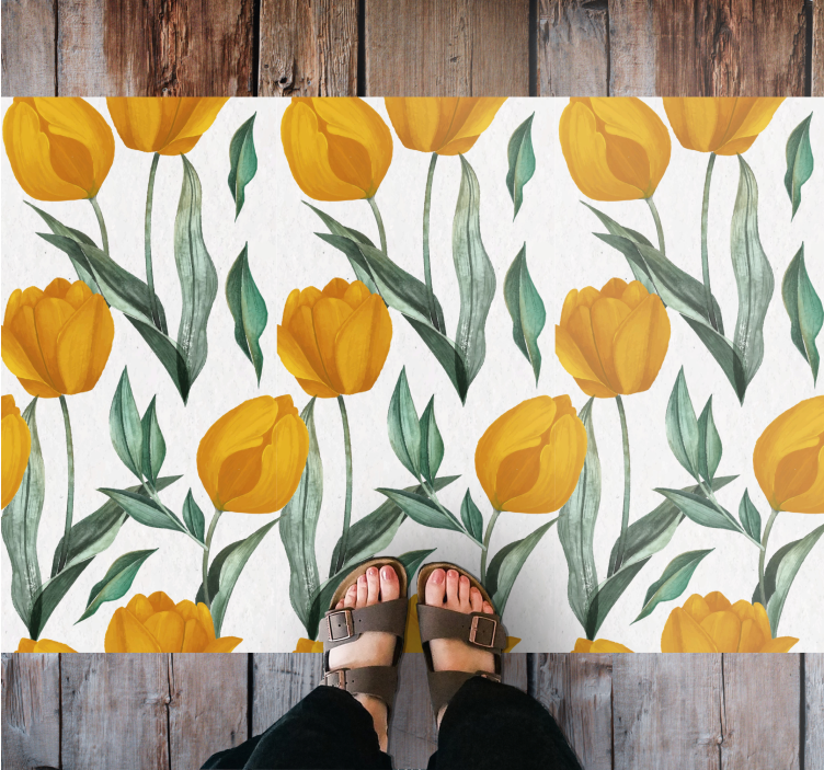 Tapis vinyle fleurs et plantes tulipes jaune vif - TenStickers