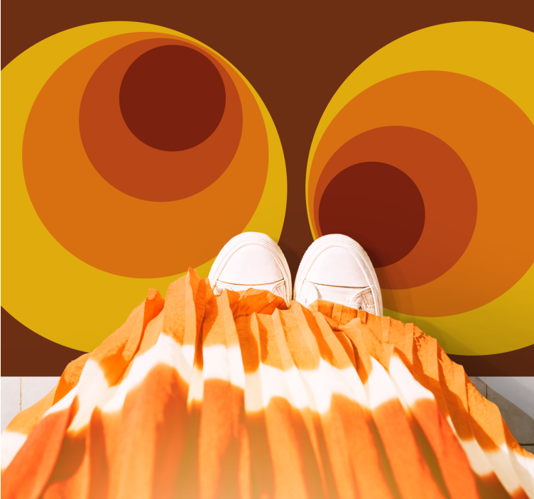 Tapis vinyle géométrique cercles rétros oranges - TenStickers