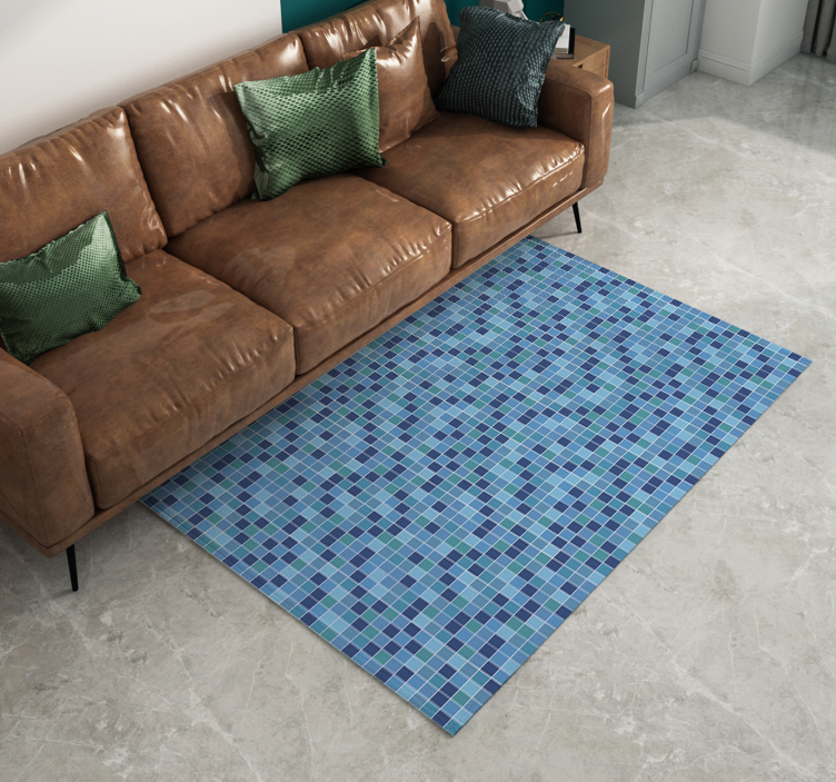 Tapis vinyle géométrique motif petits carreaux bleus - TenStickers