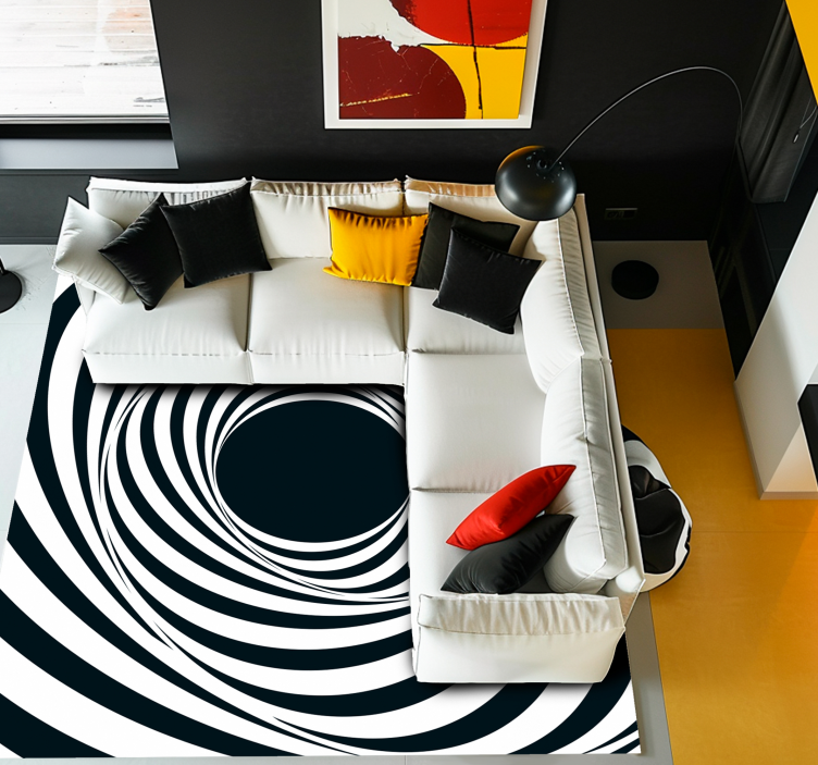 Tapis vinyle géométrique motif spirale noir et blanc - TenStickers