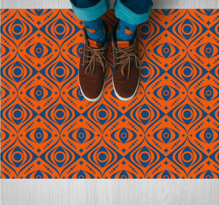 Tapis vinyle géométrique motif yeux oranges et bleus - TenStickers