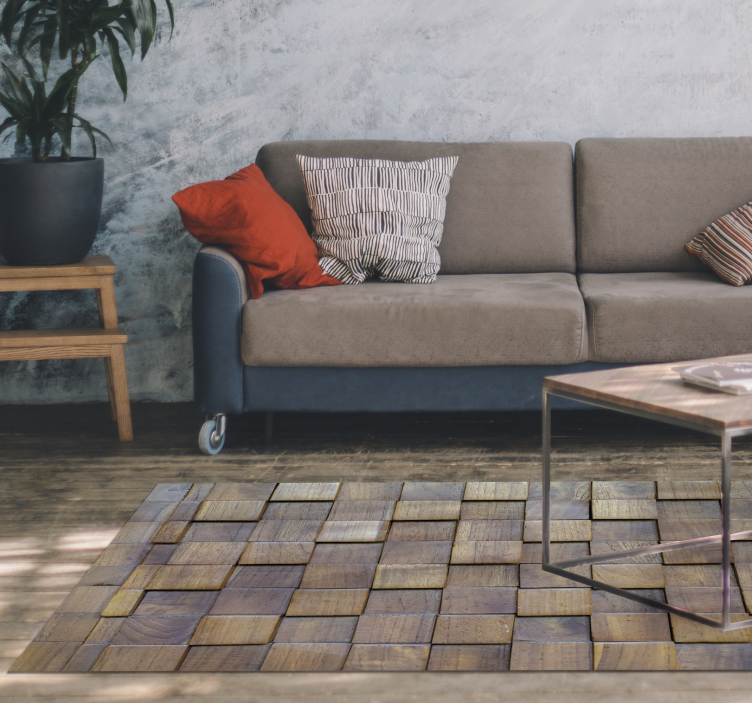 Tapis vinyle imitation parquet motif carré - TenStickers