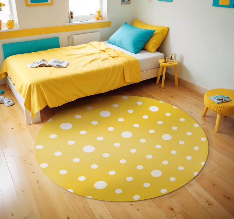 Tapis vinyle jaune à pois blancs - TenStickers