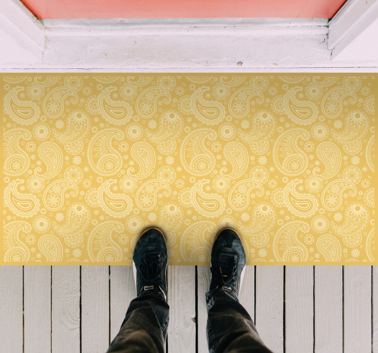 Tapis vinyle jaune motif paisley - TenStickers