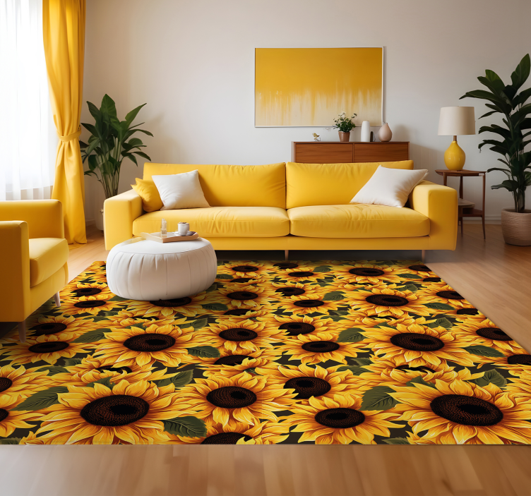 Tapis vinyle jaune motif de tournesols vintage - TenStickers