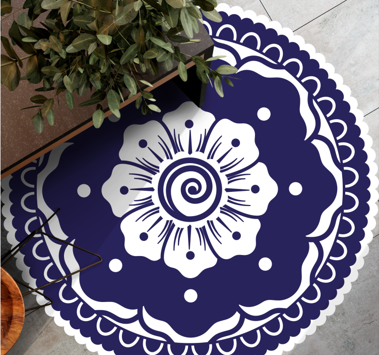 Tapis vinyle mandala composition florale bleu marine - TenStickers