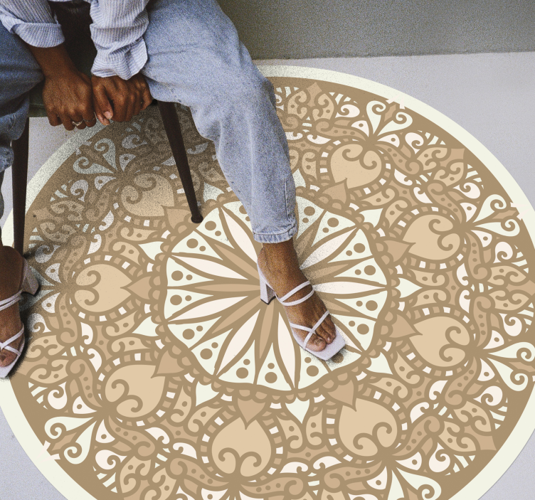 Tapis vinyle mandala design circulaire élégant beige - TenStickers