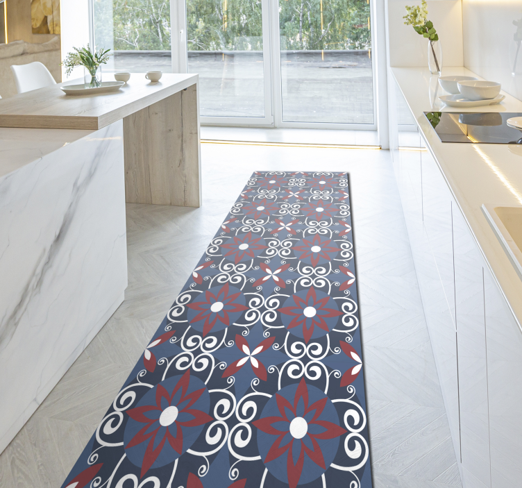 Tapis vinyle carreaux de ciment élément spirale botanique - TenStickers