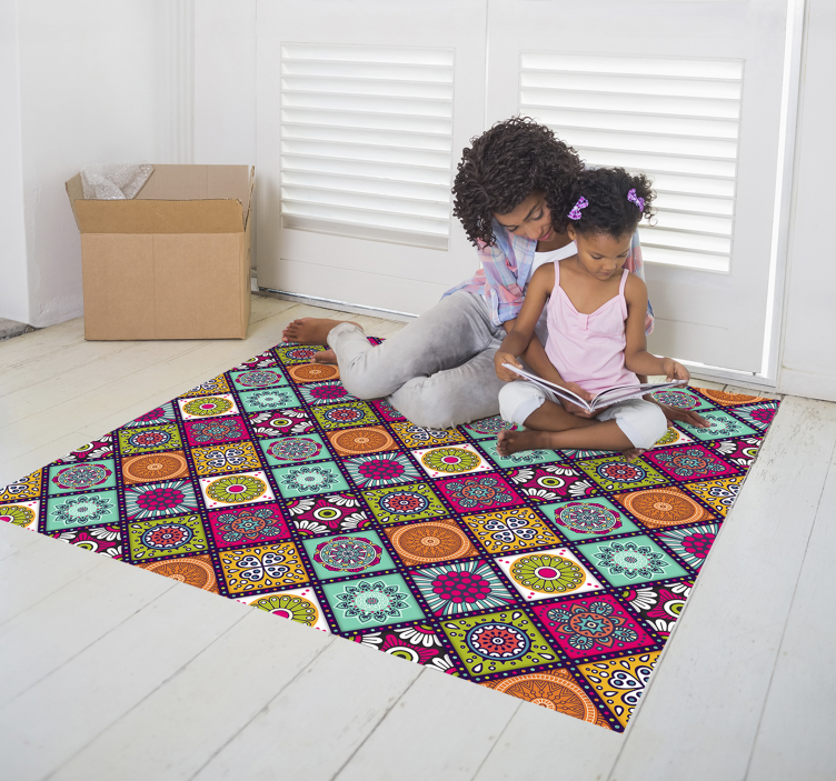 Tapis vinyle mandala motif carreaux colorés - TenStickers
