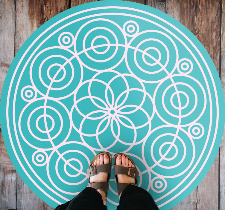 Tapis vinyle mandala motif circulaire turquoise - TenStickers