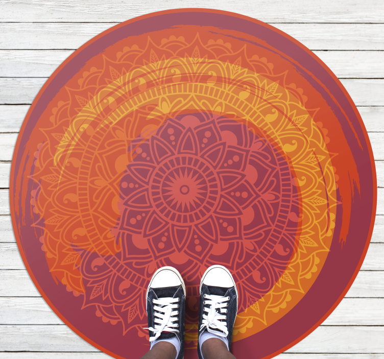 Tapis vinyle mandala motif rayonnant rouge - TenStickers